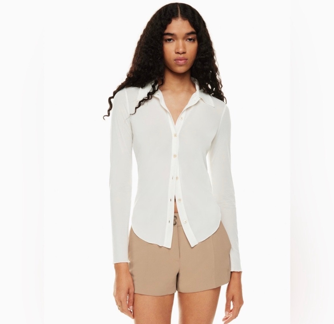 Aritzia Wilfred Pose Long Sleeve Semi-Sheer Button Down Shirt Cream Size Small